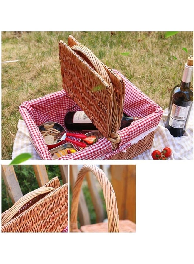 أكاليكس سلة نزهة خشبية خارجية - سلة نزهة من الخيزران والروطان، غطاء للتخييم والعطلات الشاطئية، سلة تخزين طعام، سلة تسوق محمولة، سلة هدايا (40×30×20 سم) - سلة نزهة مصنوعة يدويًا - Image 2